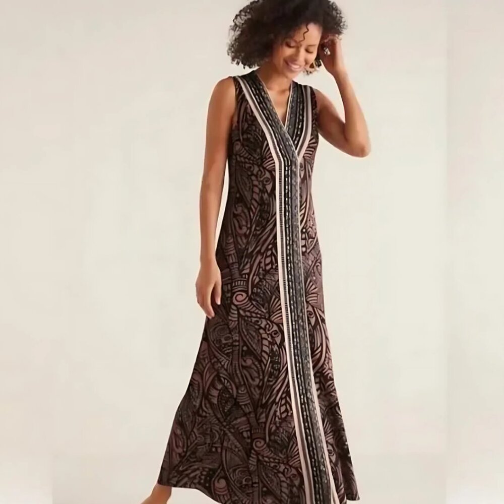 Soft Surroundings Ikaria Tribal Print Sleeveless Maxi Dress | XS Petite | NWT
